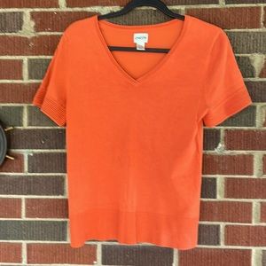 Chico’s orange short sleeve v neck lightweight sweater